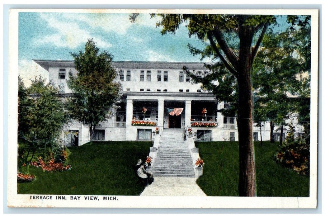 c1930's Terrace Inn Motel Hotel Bay View Michigan MI Unposted Vintage Postcard