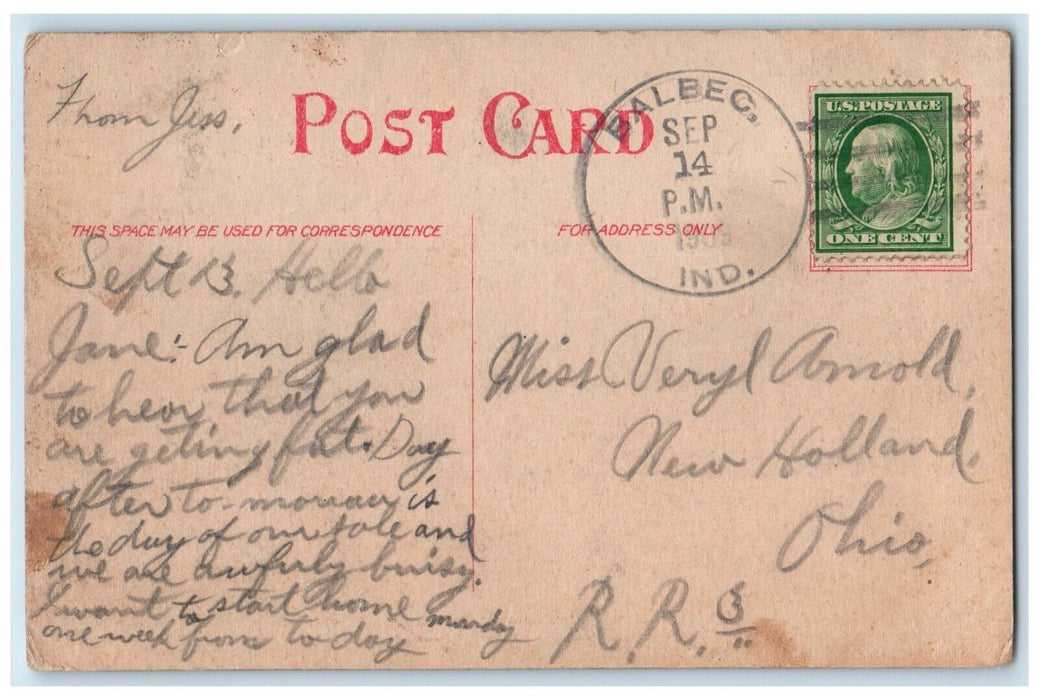1909 Bimel Block Building Scene Street Portland Balbec Indiana IN Postcard