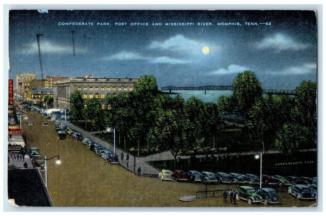 1951 Confederate Park Post Office And Mississippi River Cars Memphis TN Postcard