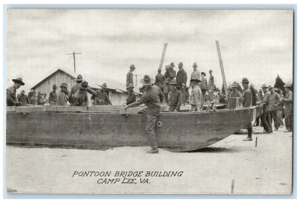 c1910's Pontoon Bridge Building Soldier Camp Lee Virginia VA Antique Postcard