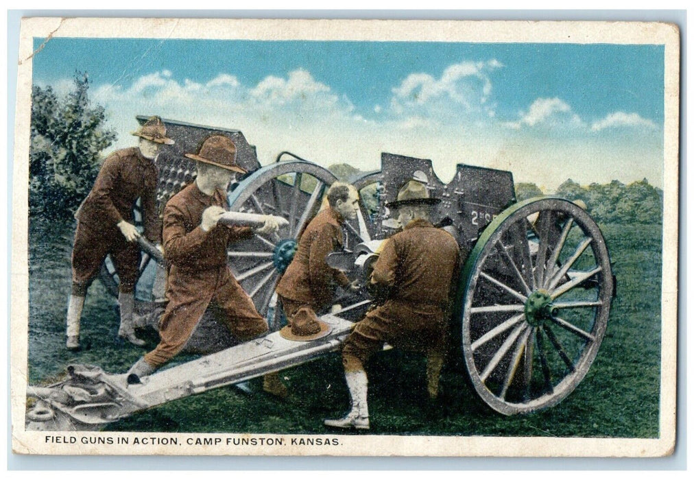 c1910's Feild Guns In Action Camp Funston Kansas KS Soldier Antique Postcard