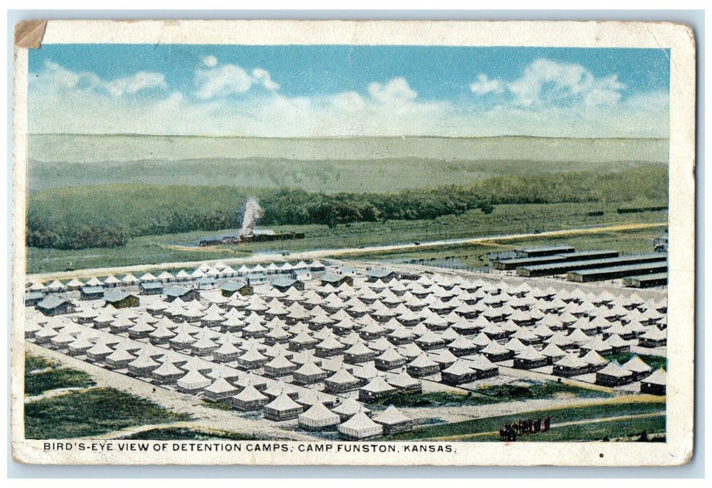 1919 Bird's Eye View Of Detention Camps Camp Funston Kansas KS Antique Postcard