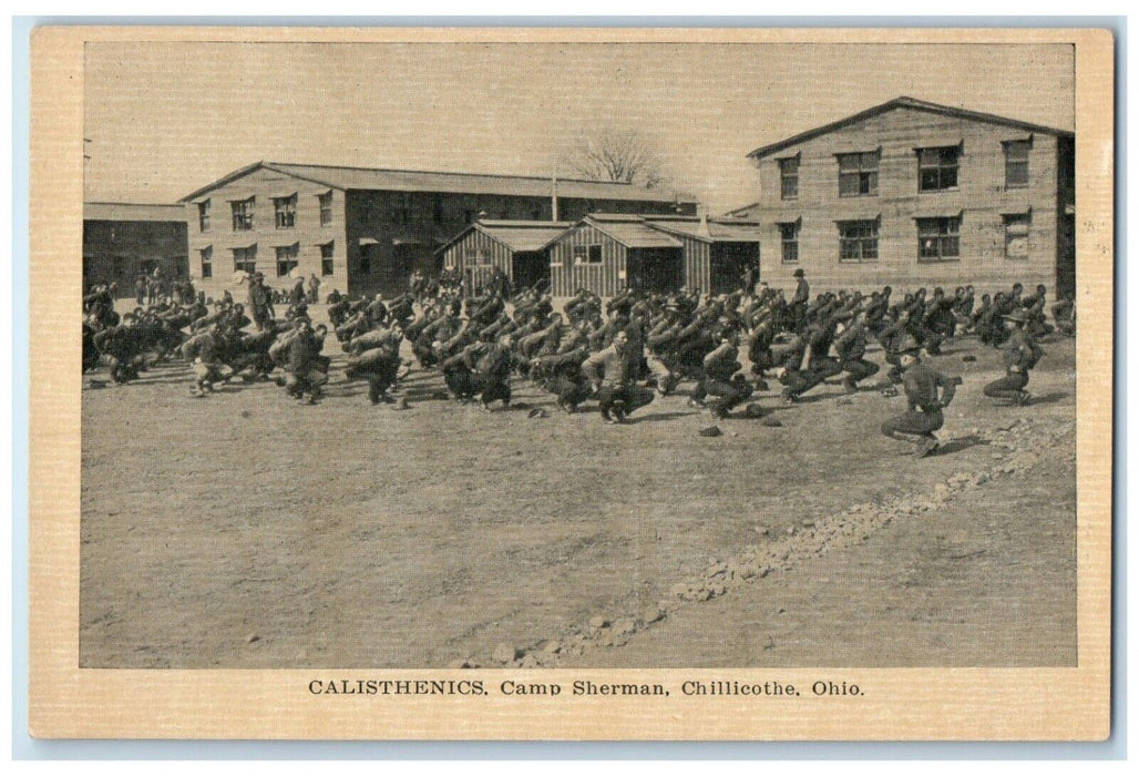 c1910's Calisthenics Camp Sherman Chilicothe Ohio OH Soldier Antique Postcard