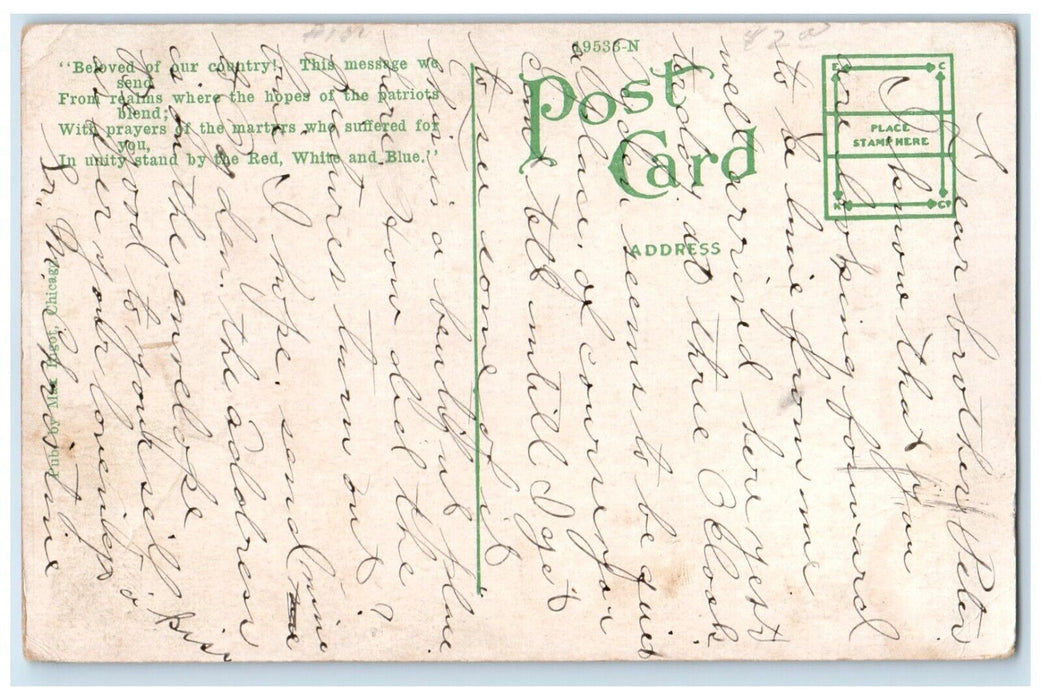 c1910's Color Guard Ft. Sheridan Illinois IL Military Soldier Flags Postcard