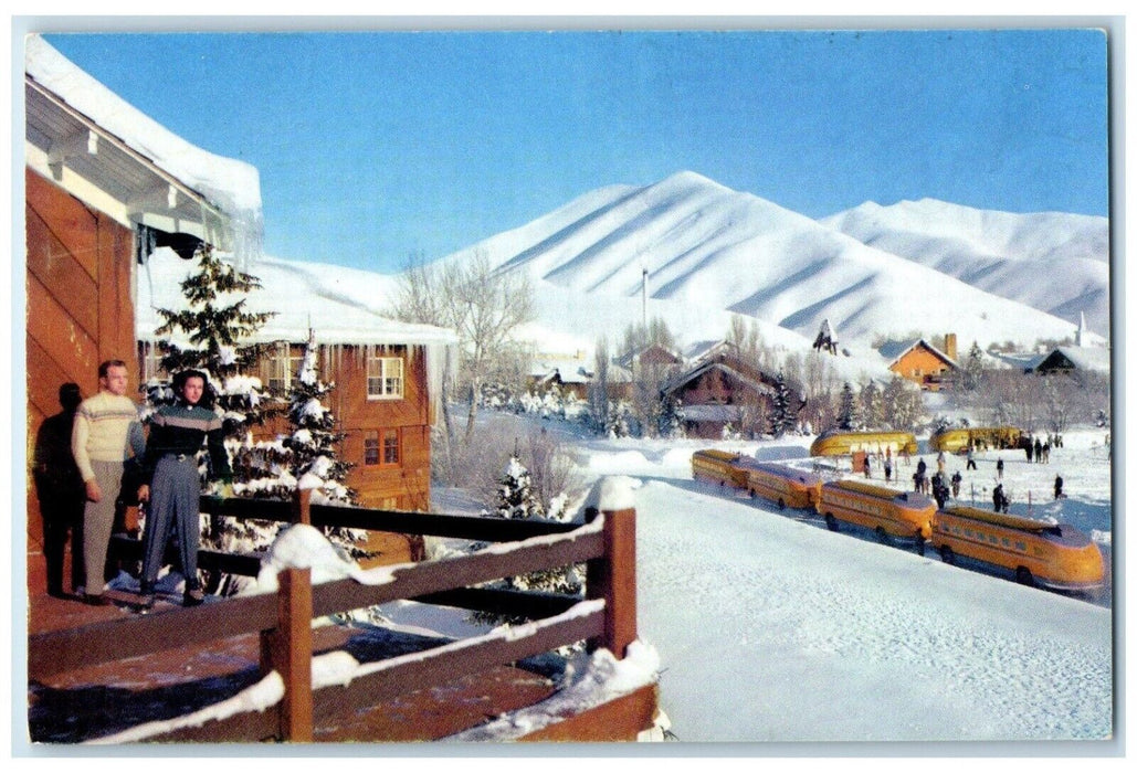 Meeting Place Sun Valley Idaho ID, Winter Scene Union Pacific Railroad Postcard