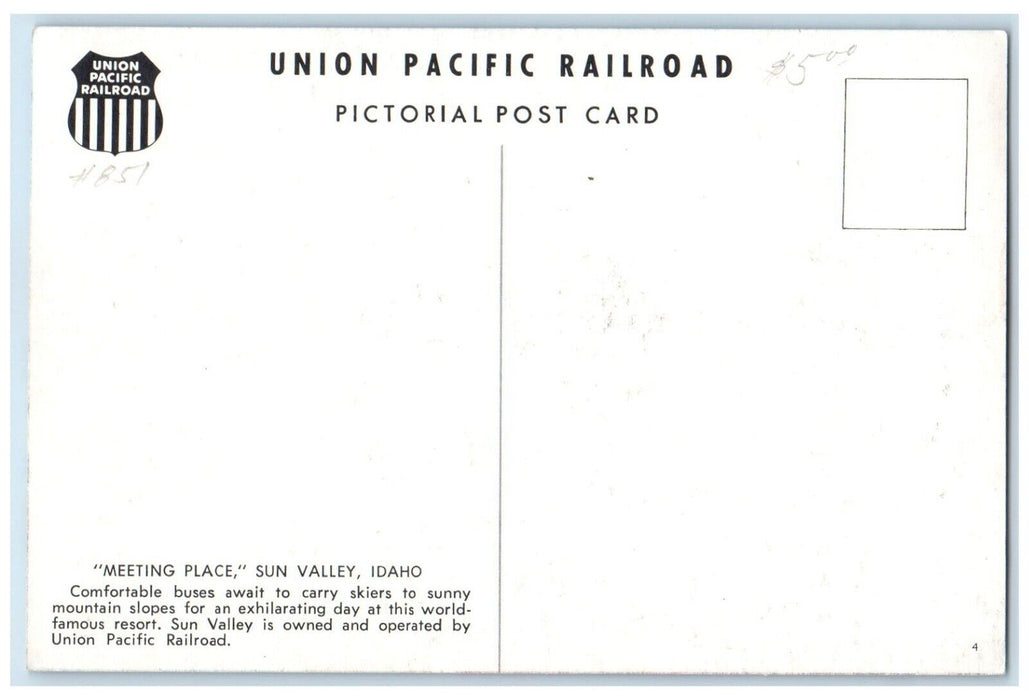 Meeting Place Sun Valley Idaho ID, Winter Scene Union Pacific Railroad Postcard