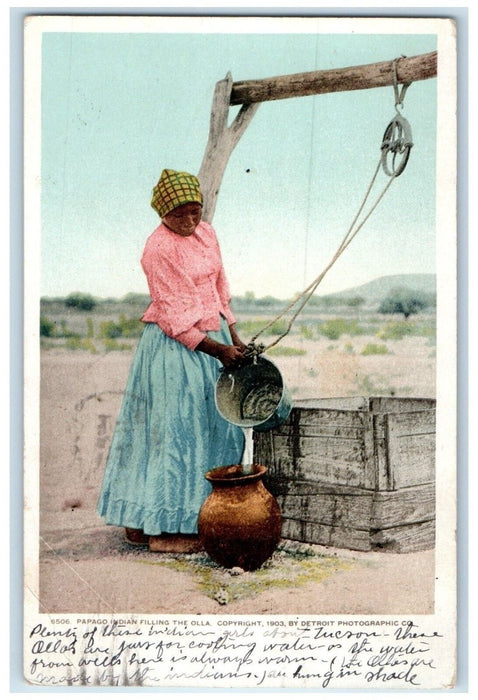 1910 Papago Indian Filling The Olla Tucson Arizona AZ Posted Antique Postcard
