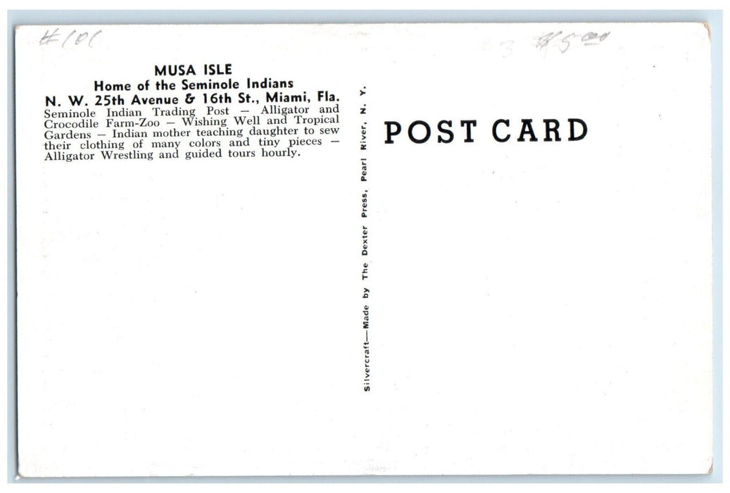 Musa Isle Home Of The Seminole Indians Girl Sewing Miami Florida FL Postcard