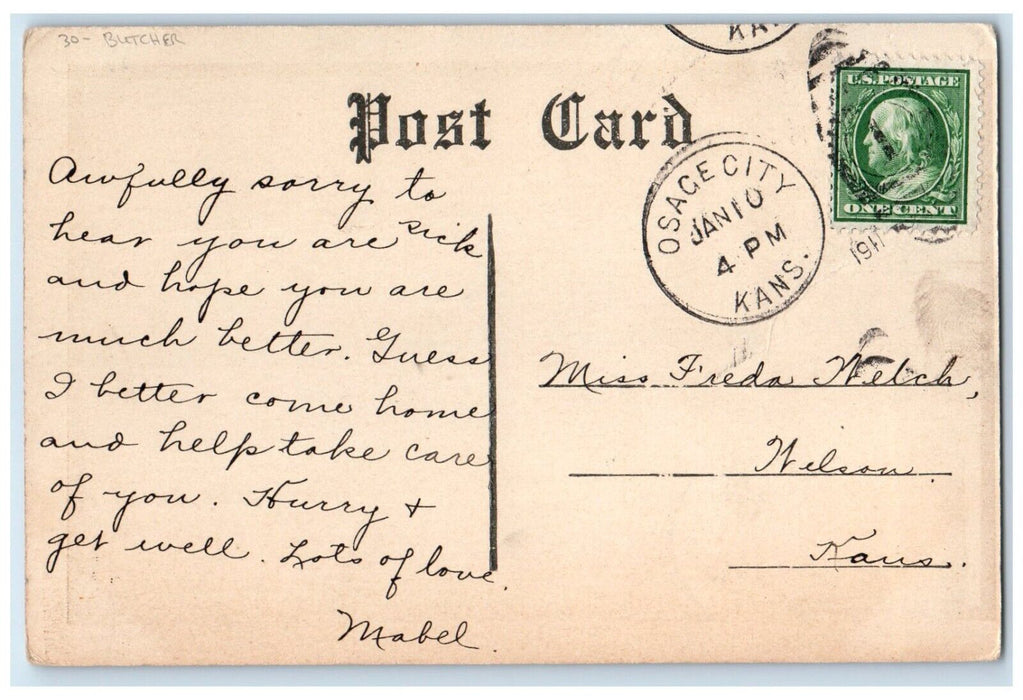 1911 Butcher Life Is A Funny Proposition After All Osage City Kansas KS Postcard