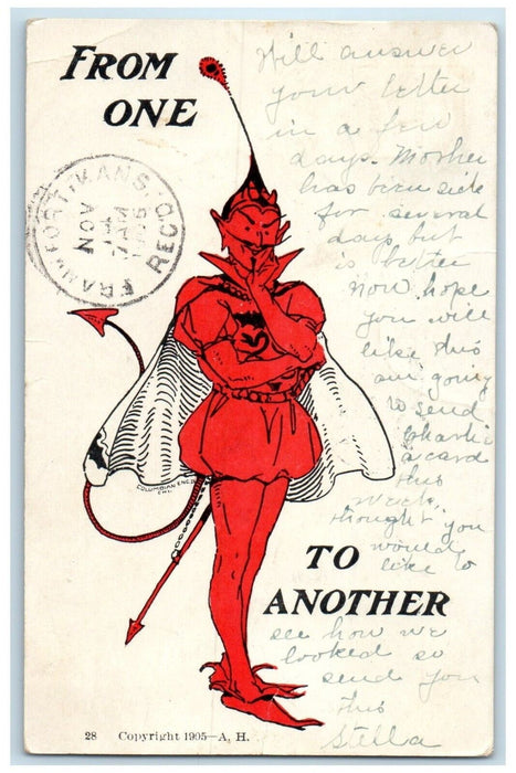 1905 Devil From One To Another Kansas City Missouri MO Posted Antique Postcard