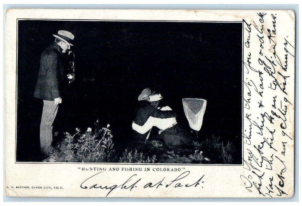 1908 Couple Romance Hunting And Fishing In Colorado CO Bennington KS Postcard