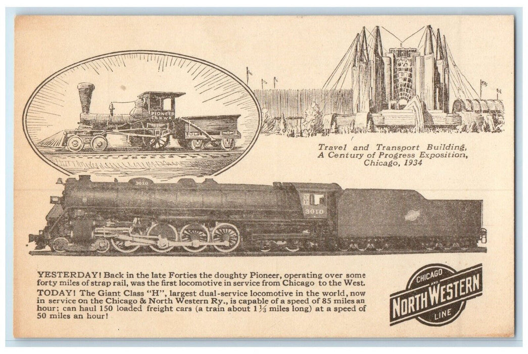 Travel And Transport Building Century Of Progress Exposition Train Postcard