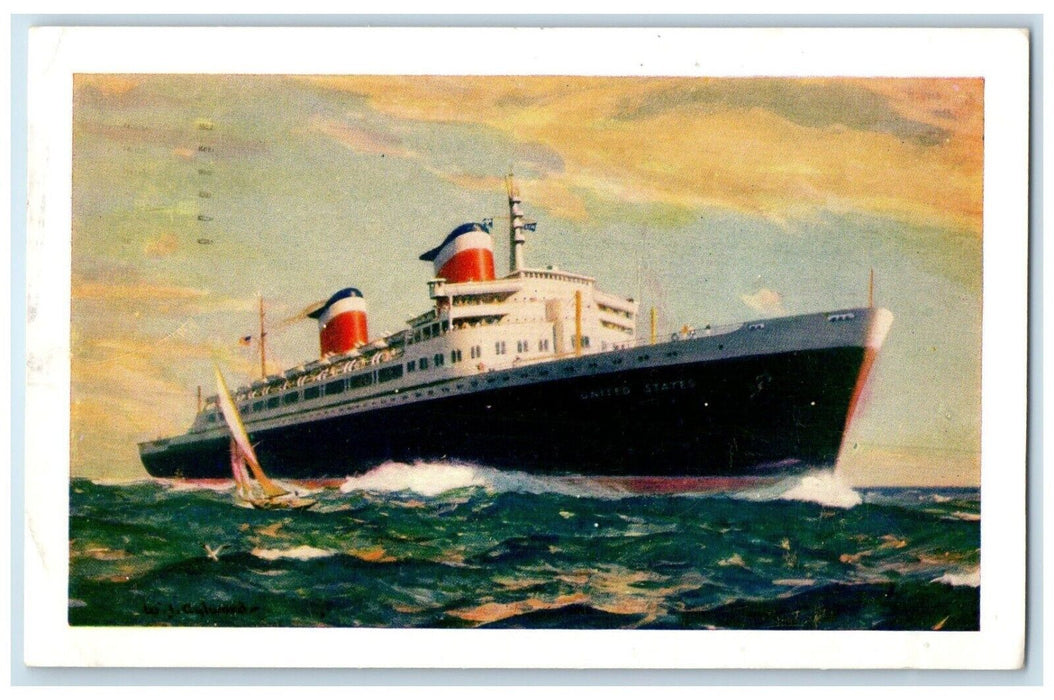 1956 New SS United States Luxurious Ship Steamer Brunswick Maine ME Postcard