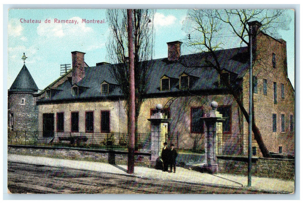 c1910 Two Men Standing Near Chateau De Ramezay Montreal Quebec Canada Postcard