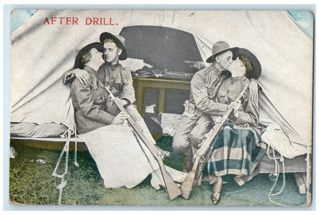 c1910's Soldier Couple Kissing Romance After Drill Posted Antique Postcard