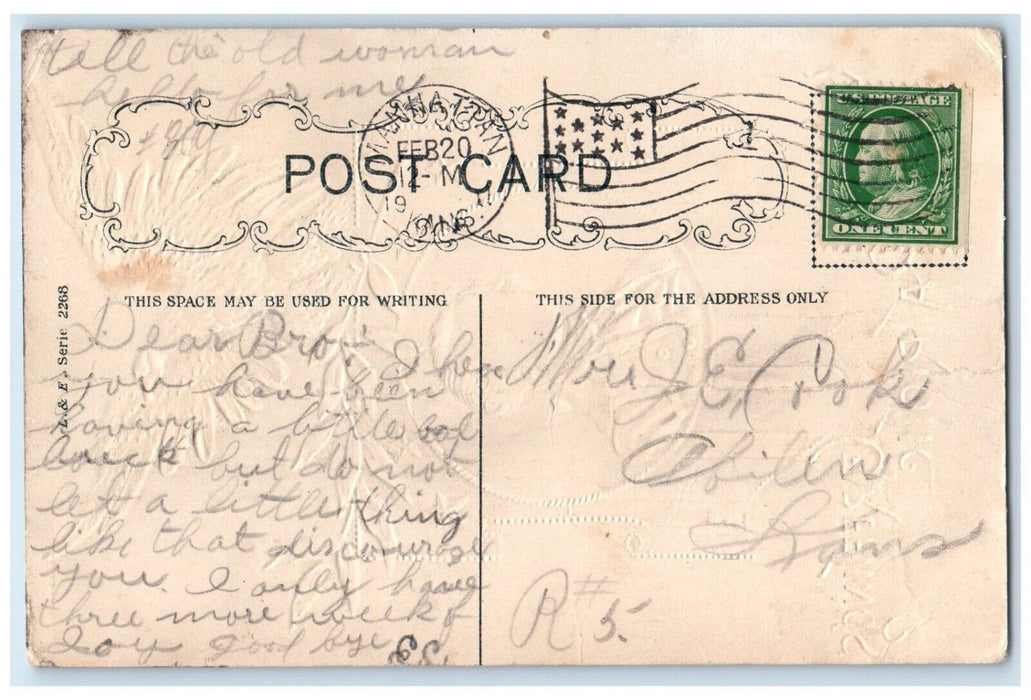 1911 Patriotic Greetings George Washington Eagle Embossed Manhattan KS Postcard