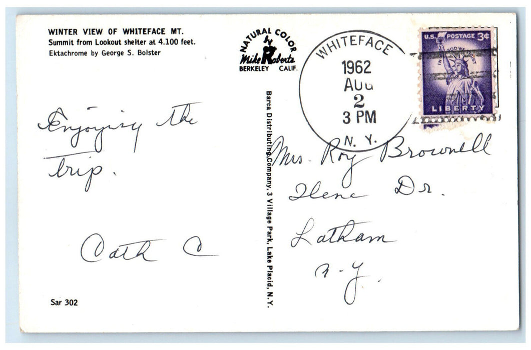 1962 Winter View of Whiteface Mountain New York NY Unposted Antique Postcard