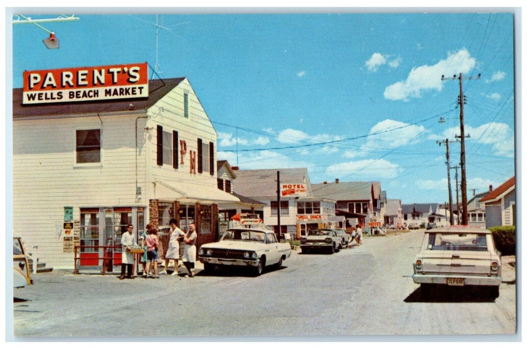 c1960 View Part Business District Atlantic Avenue Wells Beach Maine ME Postcard