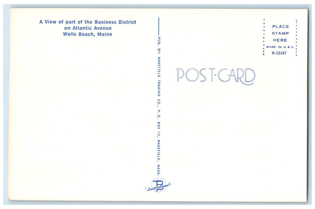 c1960 View Part Business District Atlantic Avenue Wells Beach Maine ME Postcard
