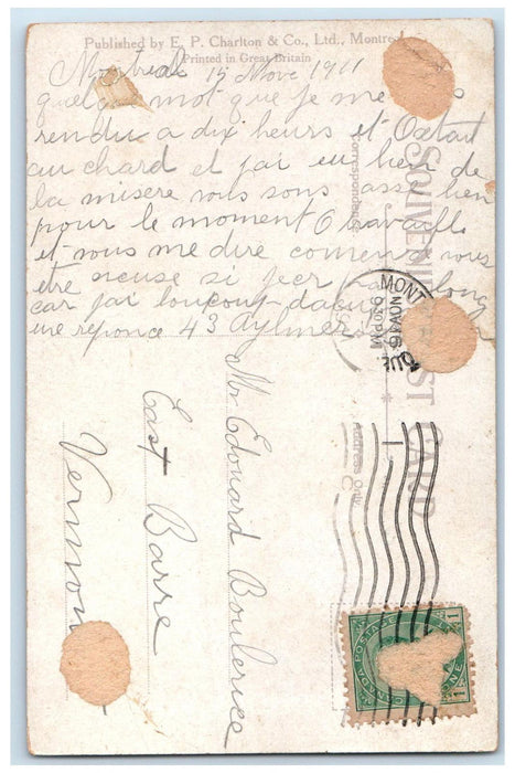 1911 View of Windsor Hotel Montreal Quebec Canada Antique Posted Postcard