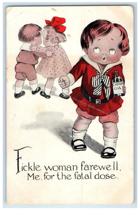 1913 Little Sweetheart Fickle Woman Farewell Castor Oil Benge WA Posted Postcard