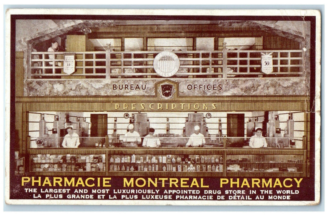 1938 Bureau Offices Pharmacie Montreal Pharmacy Quebec Canada Postcard