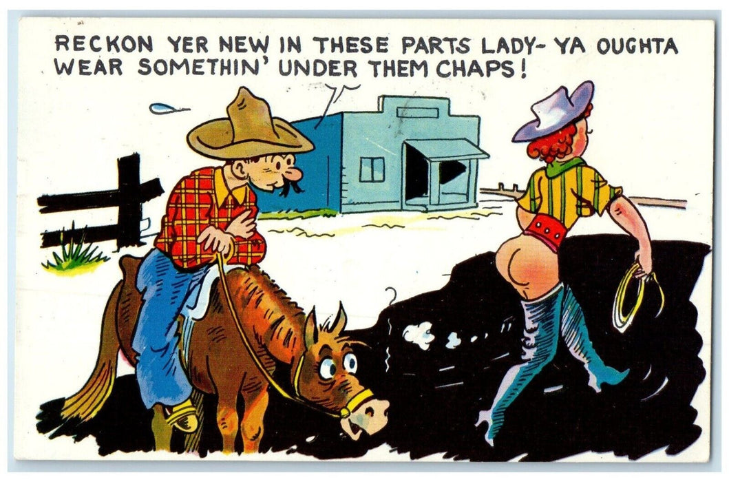 1956 Cowgirl Bare Butt Western Cowboy Las Vegas Nevada NV Vintage Postcard