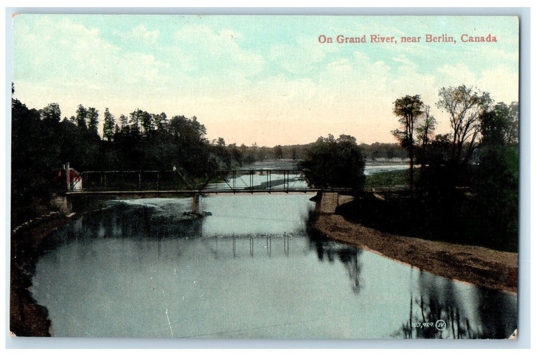 c1905 On Grand River Near Berlin Ontario Canada Antique Unposted Postcard