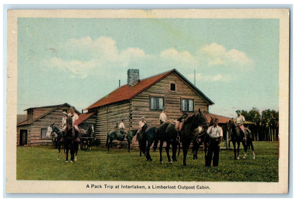 c1950's A Pack Trip at Interlaken a Limberlost Outpost Cabin Canada Postcard
