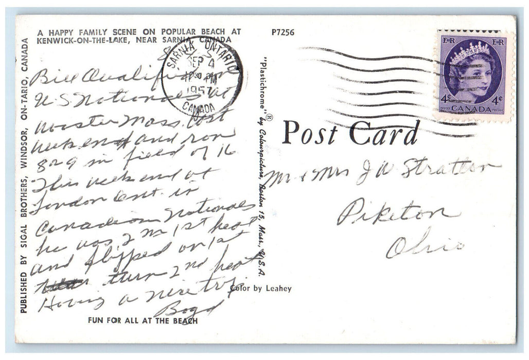 1957 Family Scene Kenwick-On-The-Lake Sarnia Ontario Canada Postcard