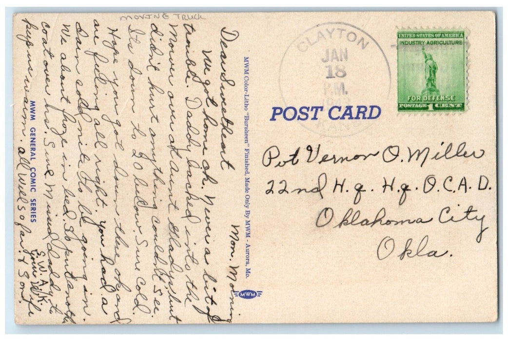 c1930's Moving Truck We Stopped Here This Morning Oklahoma City OK Postcard