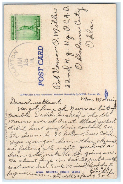 c1930's Moving Truck We Stopped Here This Morning Oklahoma City OK Postcard