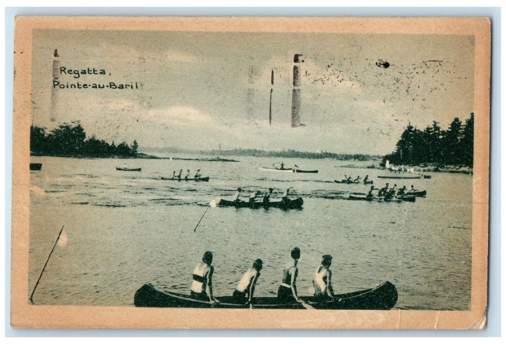 1927 Boat Canoeing Regatta Pointe-Au-Baril Ontario Canada Vintage Postcard