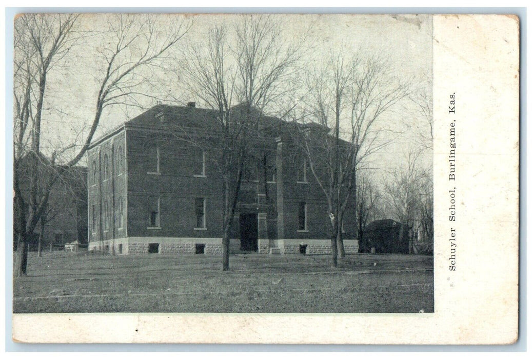 1908 Schuyler School Burlingame Kansas KS, Double Cancel Error Antique Postcard