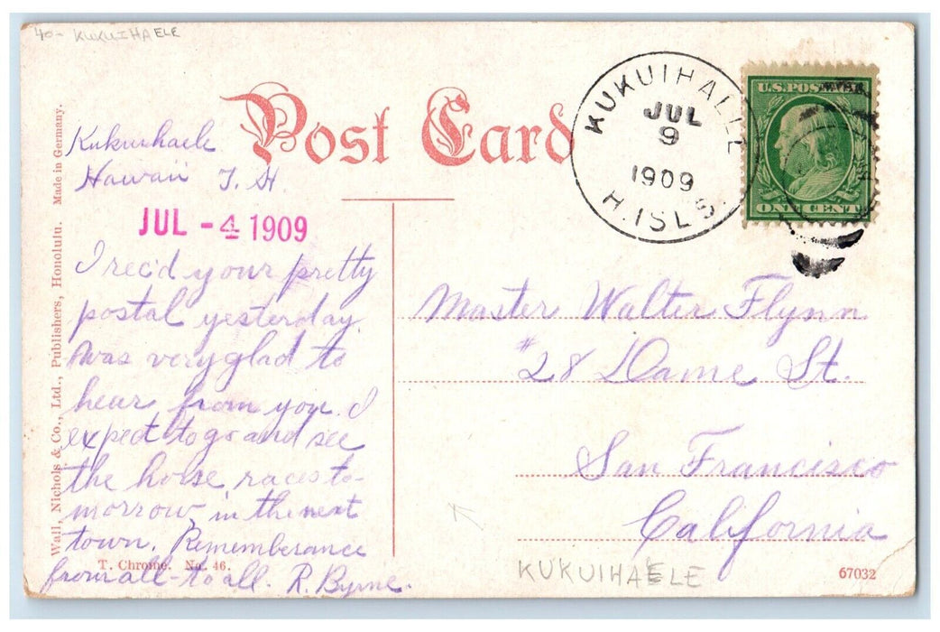 1909 View Of Street Honolulu Hawaii HI, Kukuihaele Posted Antique Postcard