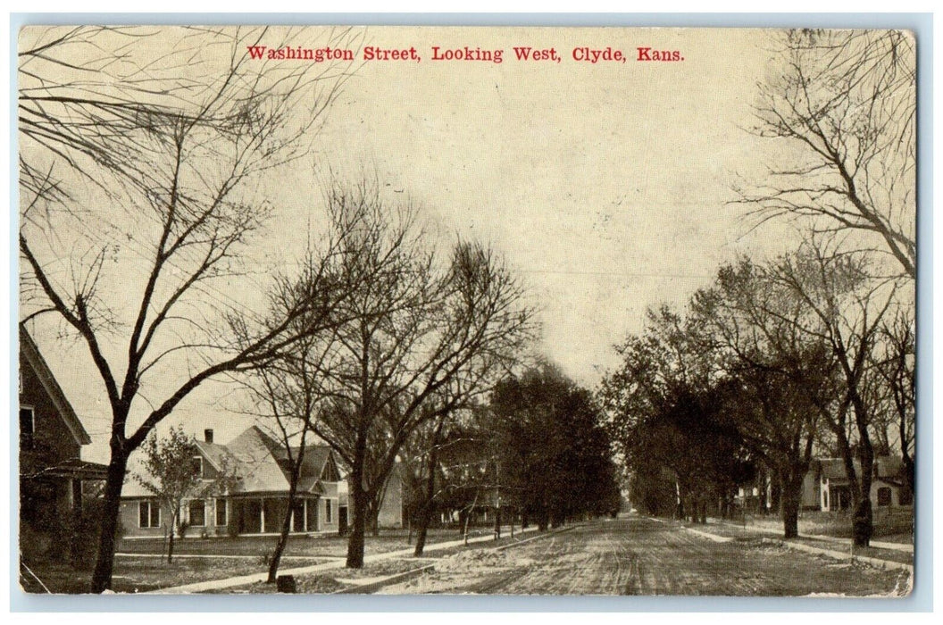 c1910's View Of Washington Street Looking West Clyde Kansas KS Antique Postcard