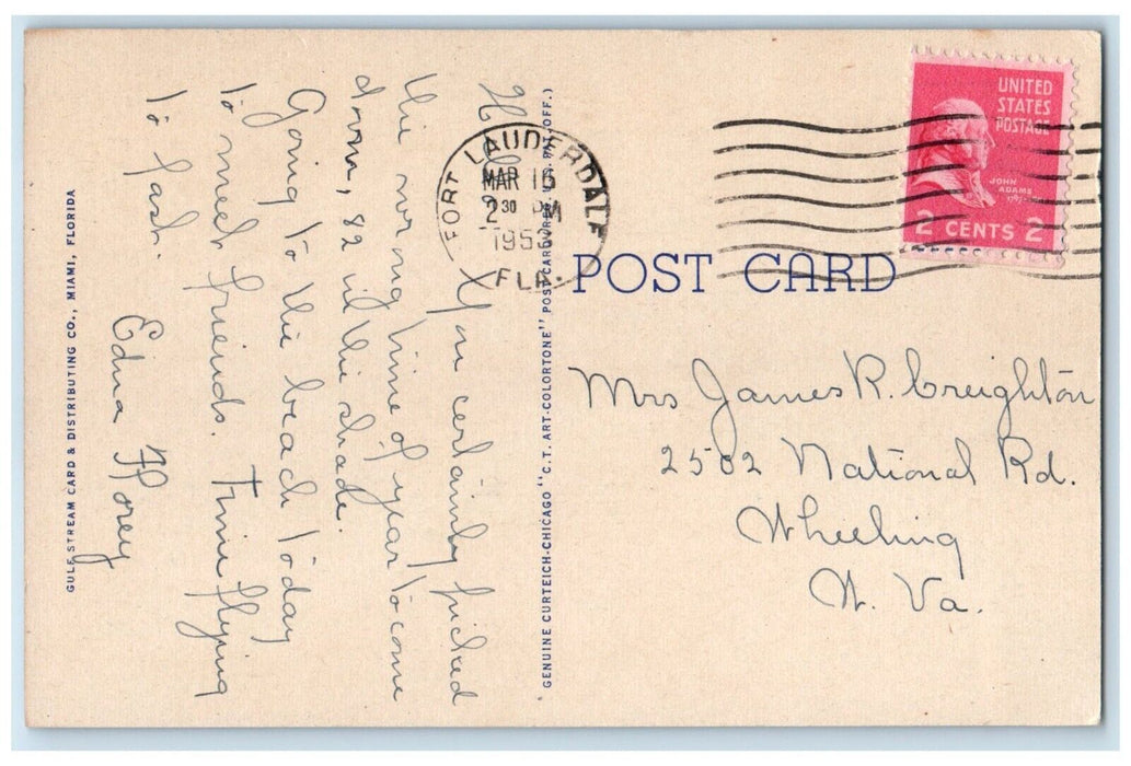 1953 Lauderdale Beach Hotel Exterior Building Fort Lauderdale Florida Postcard