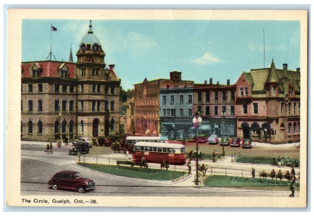 c1950's View of The Circle Guelph Ontario Canada Vintage Unposted Postcard