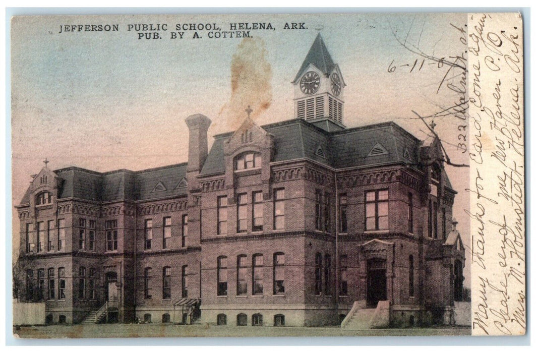 1907 Jefferson Public School Building Helena Arkansas AR Posted Antique Postcard