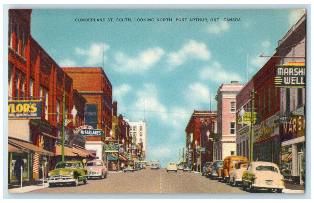 c1950's Cumberland St. South Looking North Port Arthur Ontario Canada Postcard