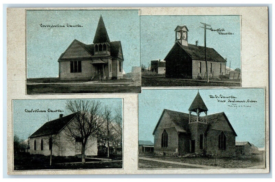 c1910's Churches At Las Animas Colorado CO Multiview Posted Antique Postcard