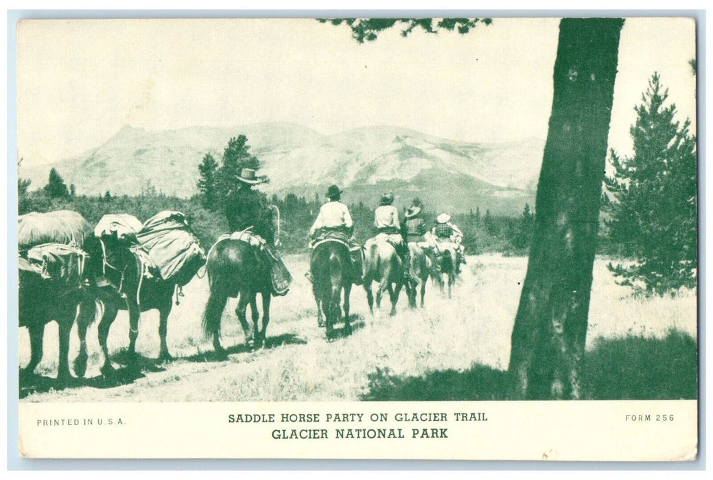 c1905 Saddle Horse Party On Glacier Trail Glacier National Park MT Postcard