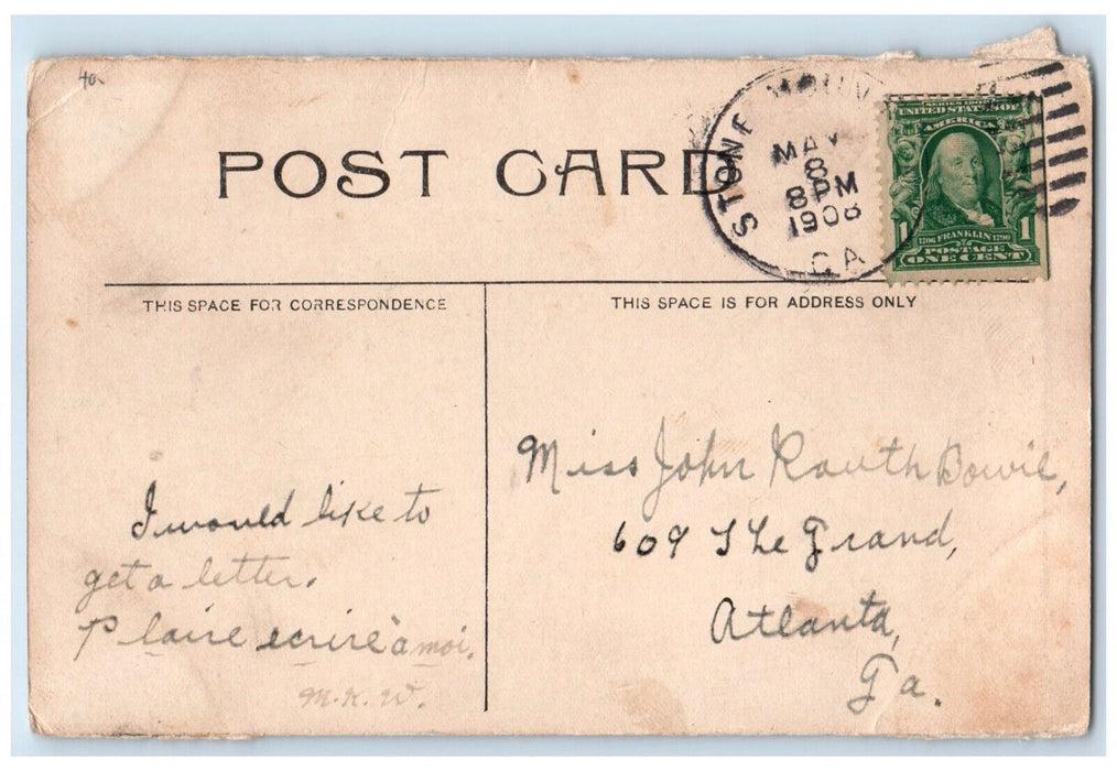 1908 Mountain Top Stone Mountain Georgia GA, Father And Son Antique Postcard