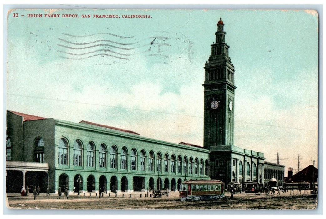 1908 Union Ferry Depot Exterior Streetcar San Francisco California CA Postcard