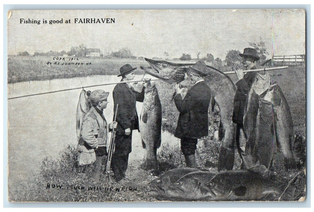 c1930's Fishing Is Good At Fairhaven Wisconsin WI, Exaggerated Vintage Postcard