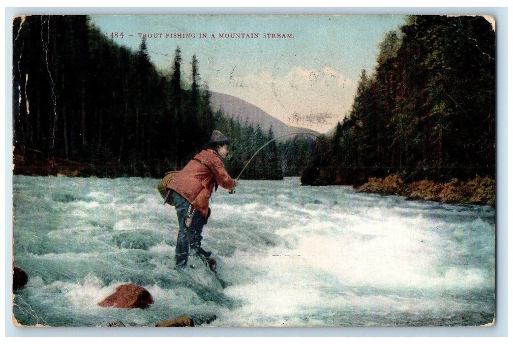 1909 Trout Fishing In A Mountain Stream Salem Oregon OR Posted Antique Postcard