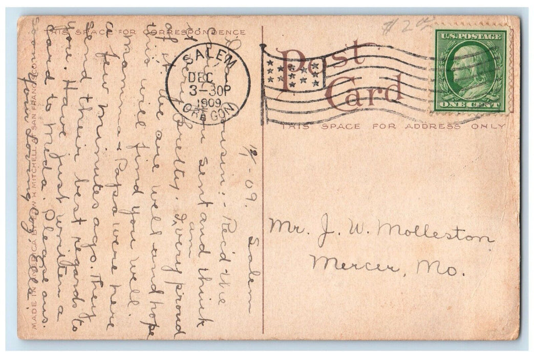 1909 Trout Fishing In A Mountain Stream Salem Oregon OR Posted Antique Postcard