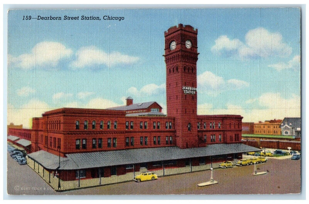 c1940 Dearborn Street Station Exterior Building Road Chicago Illinois Postcard