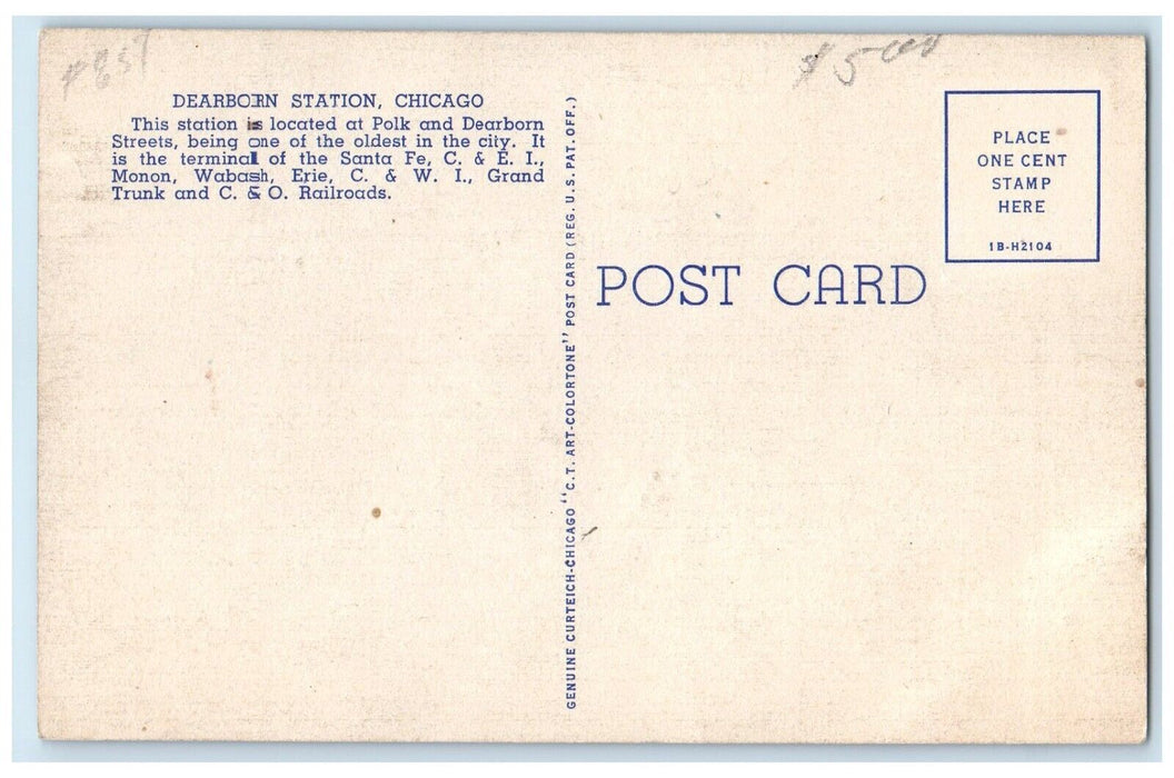 c1940 Dearborn Street Station Exterior Building Road Chicago Illinois Postcard