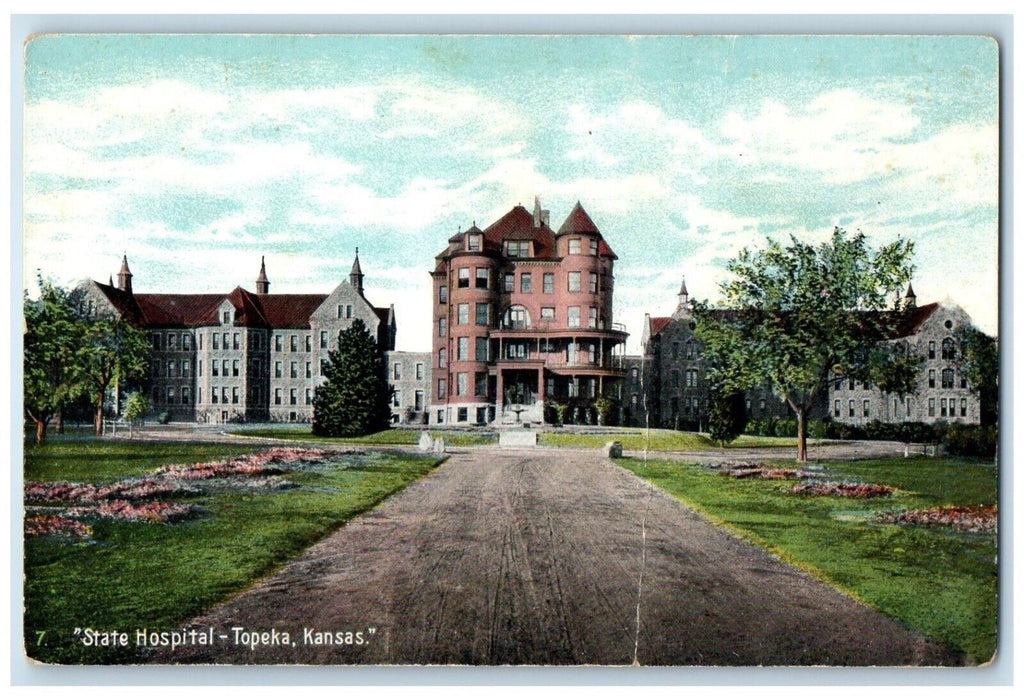 c1910's Front View Of State Hospital Building Topeka Kansas KS Antique Postcard